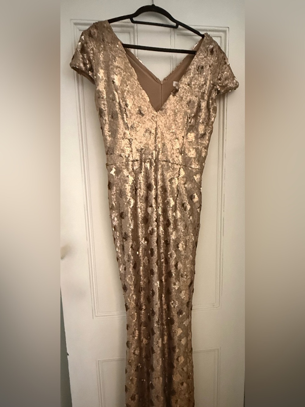 Dress the Population Gold Lina Cap Sleeve Sequin Maxi Dress XL